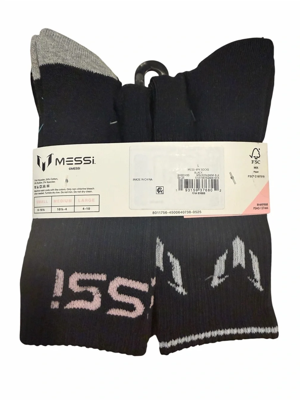 MESSI Kids' Crew Socks – Black with Pink Accents